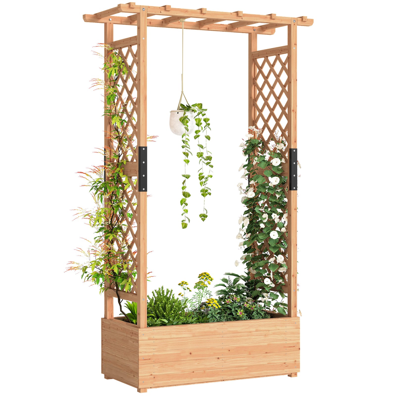 Raised Garden Bed With Trellis 110x44x181cm Natural