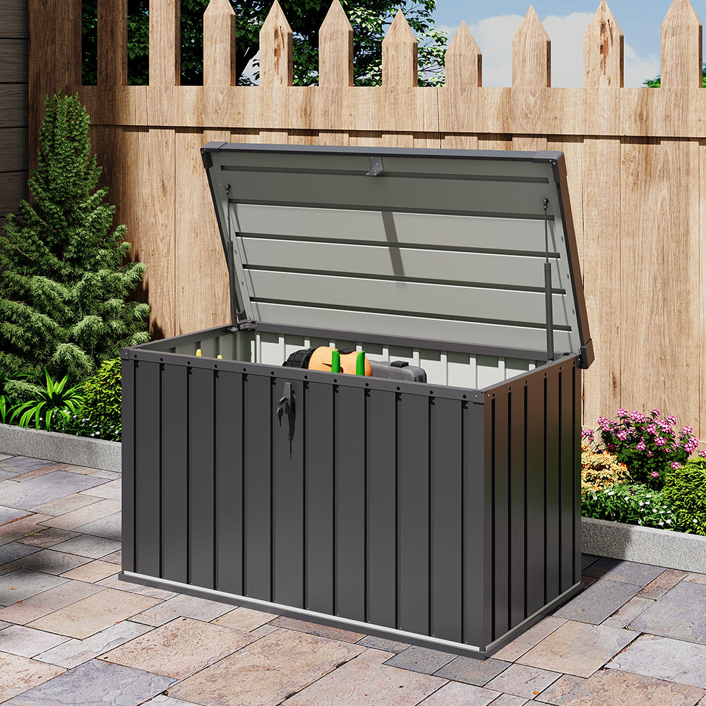 Breeins 400l Lockable Outdoor Storage Box Heavy-duty Steel Garden Storage Chest With Safety Edges