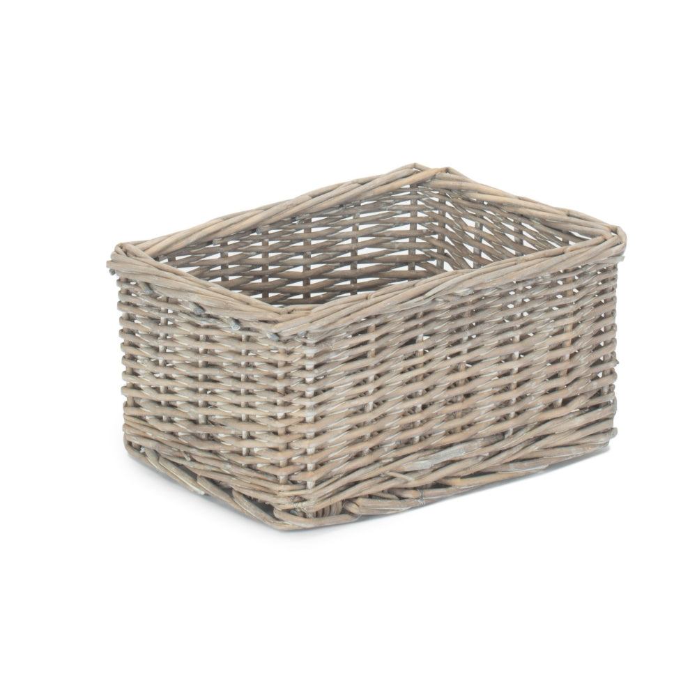 Small Wicker Grey Wash Storage Tray | Small | Gray