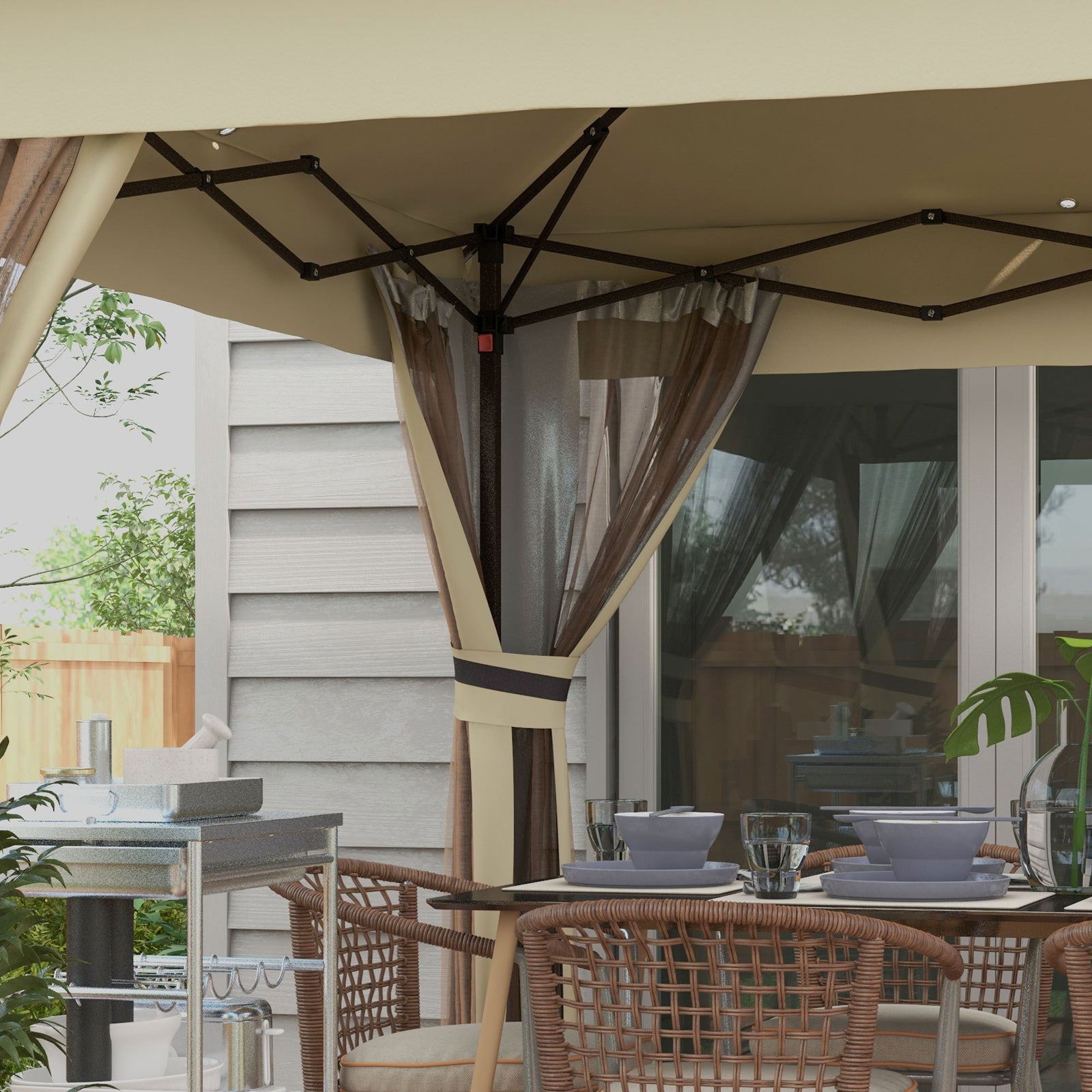 3x3(m) Pop Up Gazebo W/ Solar-powered Led Lights Curtain | Khaki