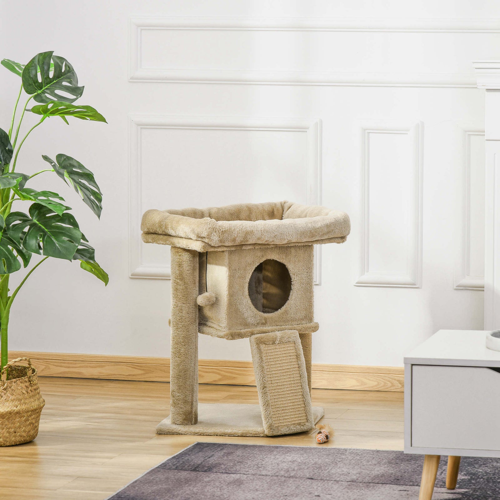Cat Tree Activity Centre W/ Scratching Pad, Toy Ball, Cat House | Brown