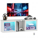 HOMCOM 160cm Tv Unit W/ Led Lights For 70" Tv Modern Tv Stand Cabinet Marble White