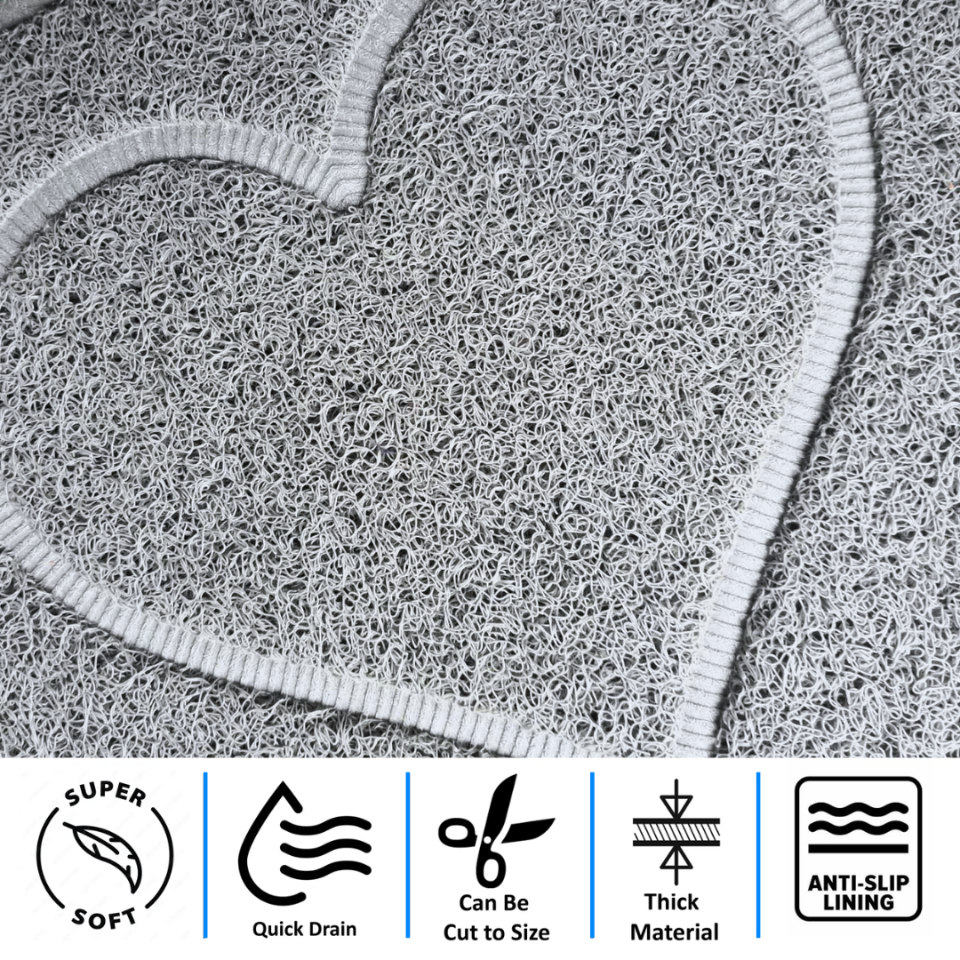 Spaghetti Anti Slip Quadrant Shower/bath Mat - Heart Embossed | 53cm x 53cm | Grey