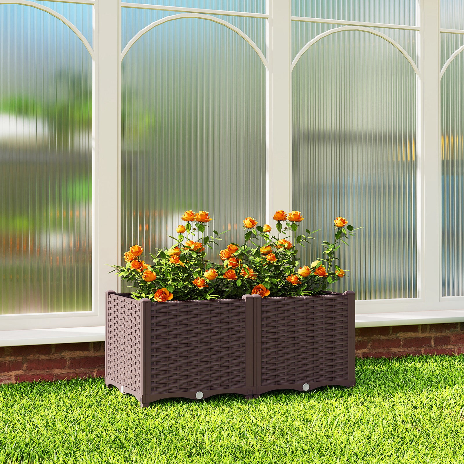 Plastic Raised Garden Bed With Legs And Drainage Holes And Plugs | M | Brown