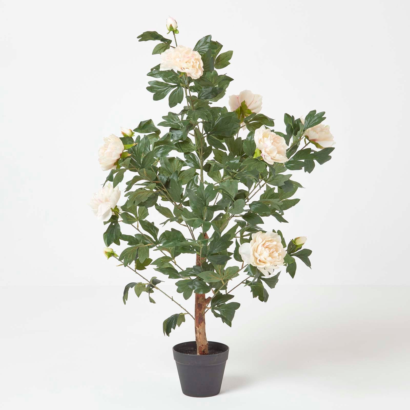 Artificial Peony Tree In Black Pot, 100 Cm Tall | 100cm | Orange