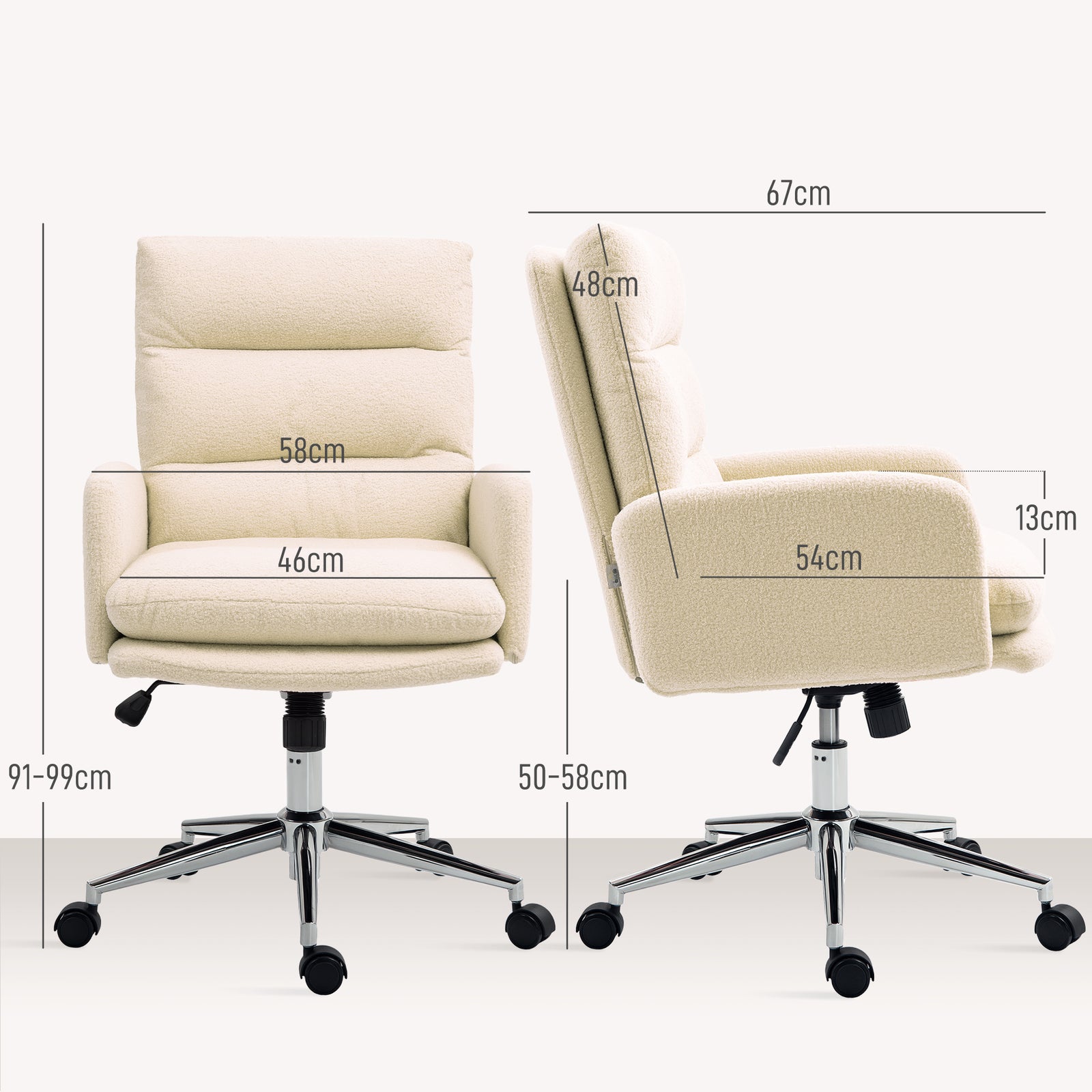 Upholstered Desk Chair With Height Adjustable | One Size | Cream