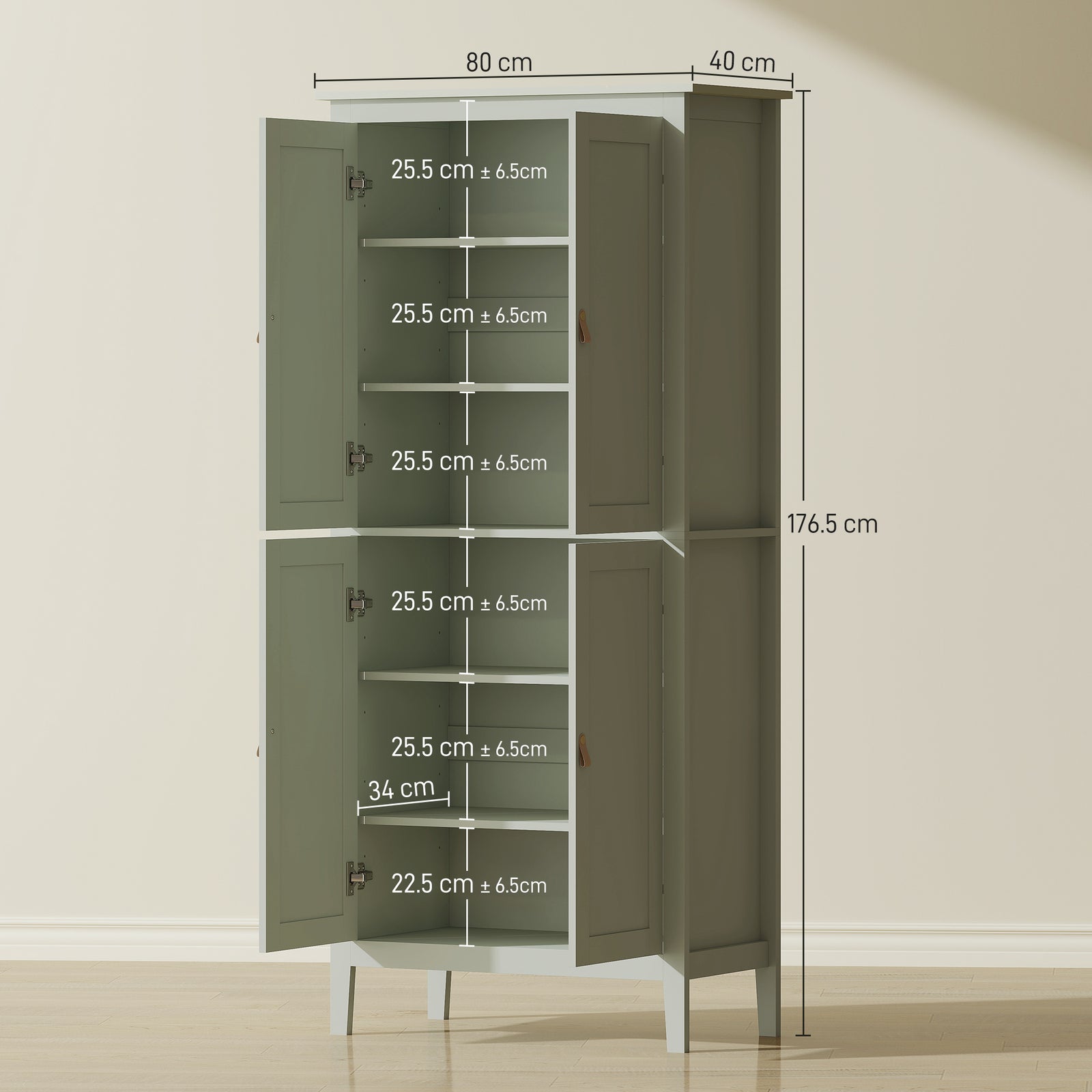 176.5 Cm Tall Freestanding Pantry Storage Cabinet With 4 Doors | Green