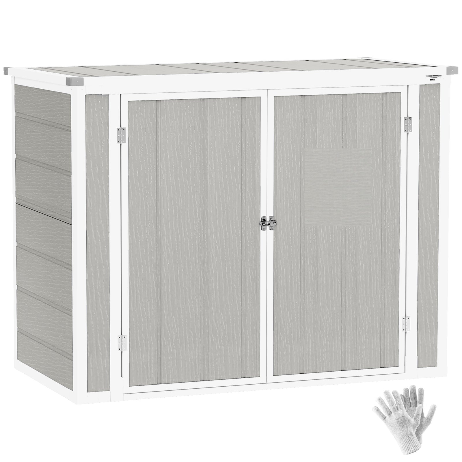 4.7 X 2.5ft Lockable Garden Shed, Double Bin Storage Shed | Light Grey