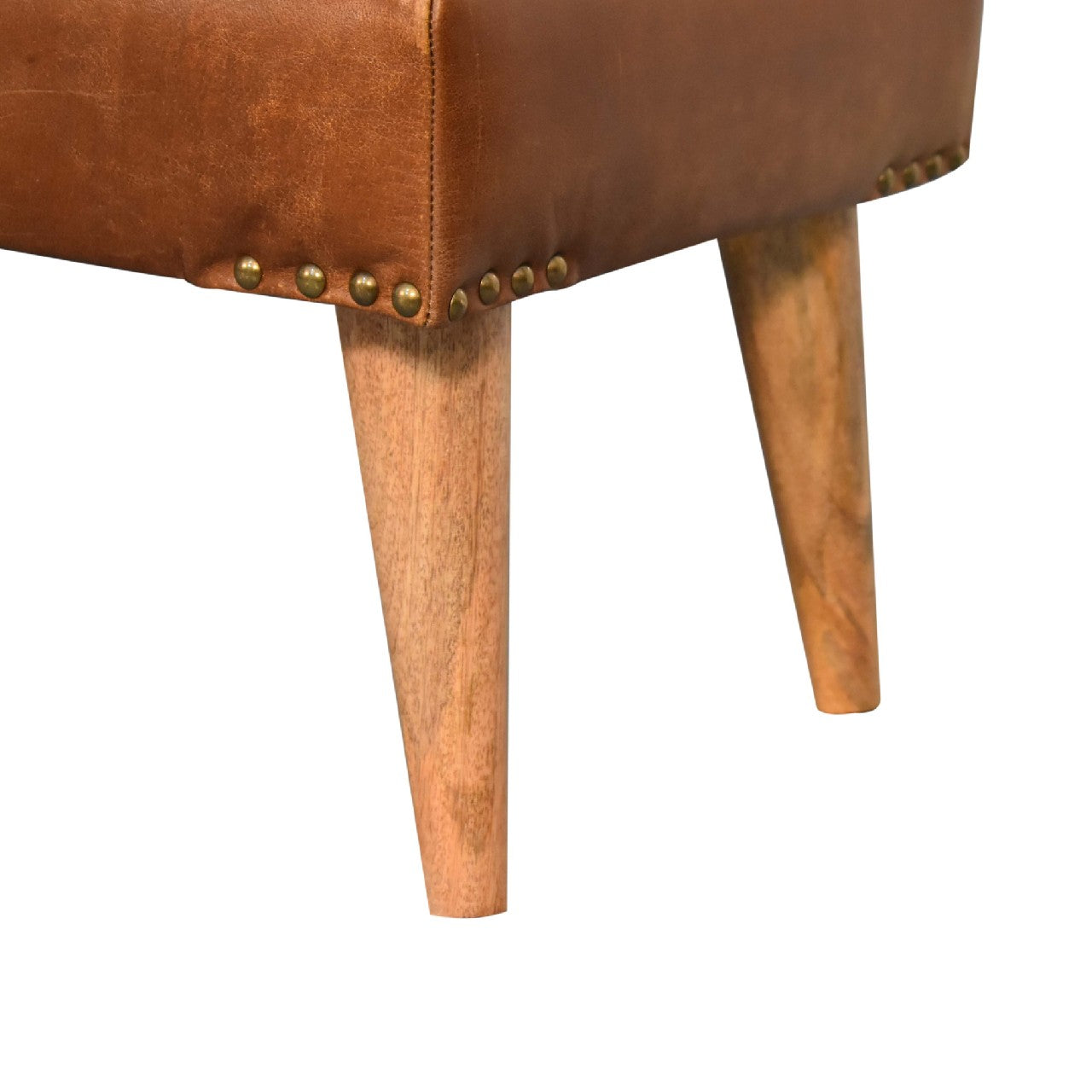Solid Wood Boucle Buffalo Hide Leather Bench
