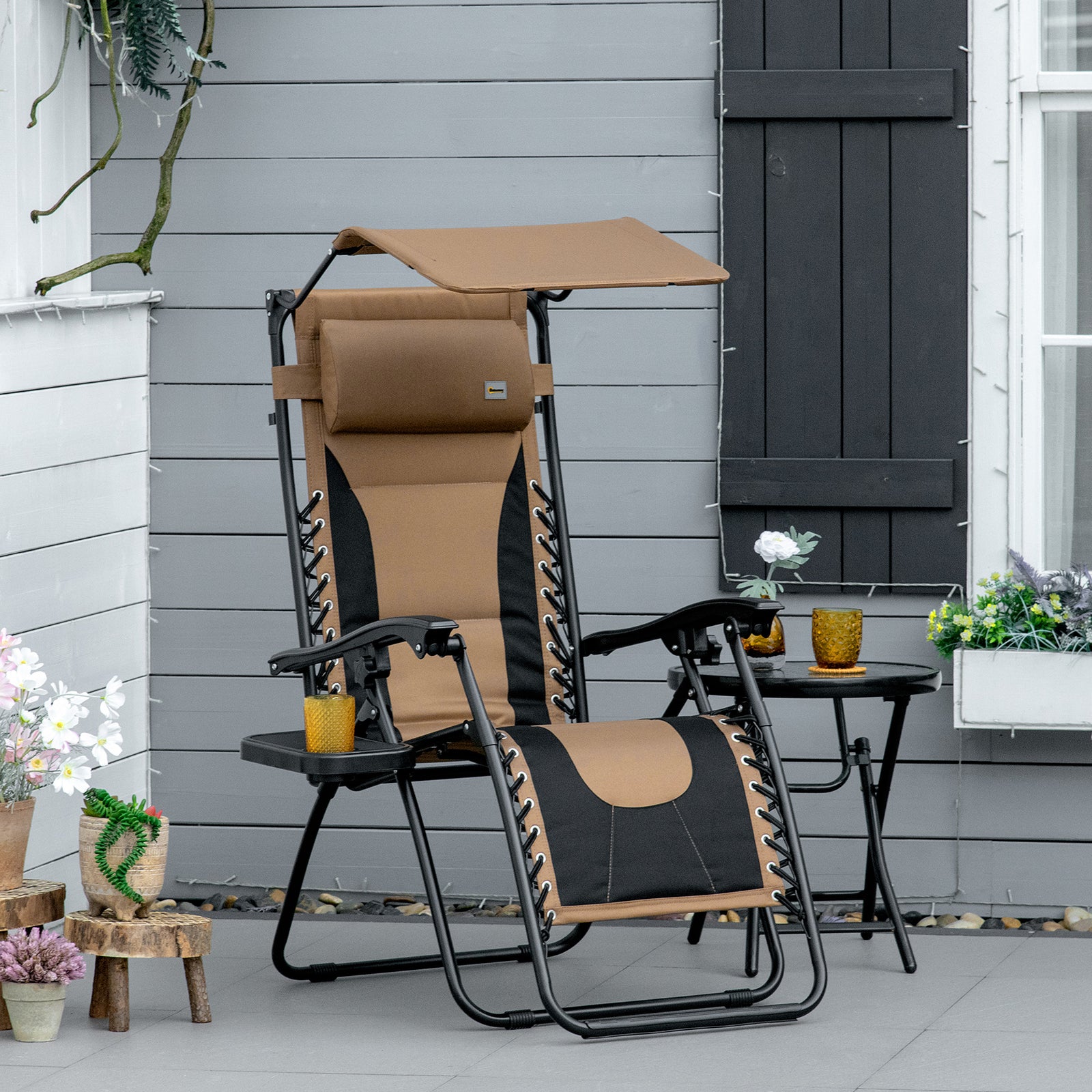 Zero Gravity Lounger Chair, Folding Reclining Patio Chair | Set-of-1 | Brown