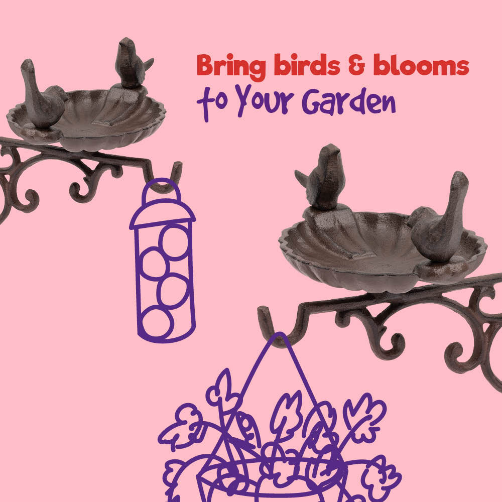 Petlicity Wall Mounted Cast Iron Bird Bath And Feeder Garden Bird Bath Basin With Bracket Rustic Outdoor Decor