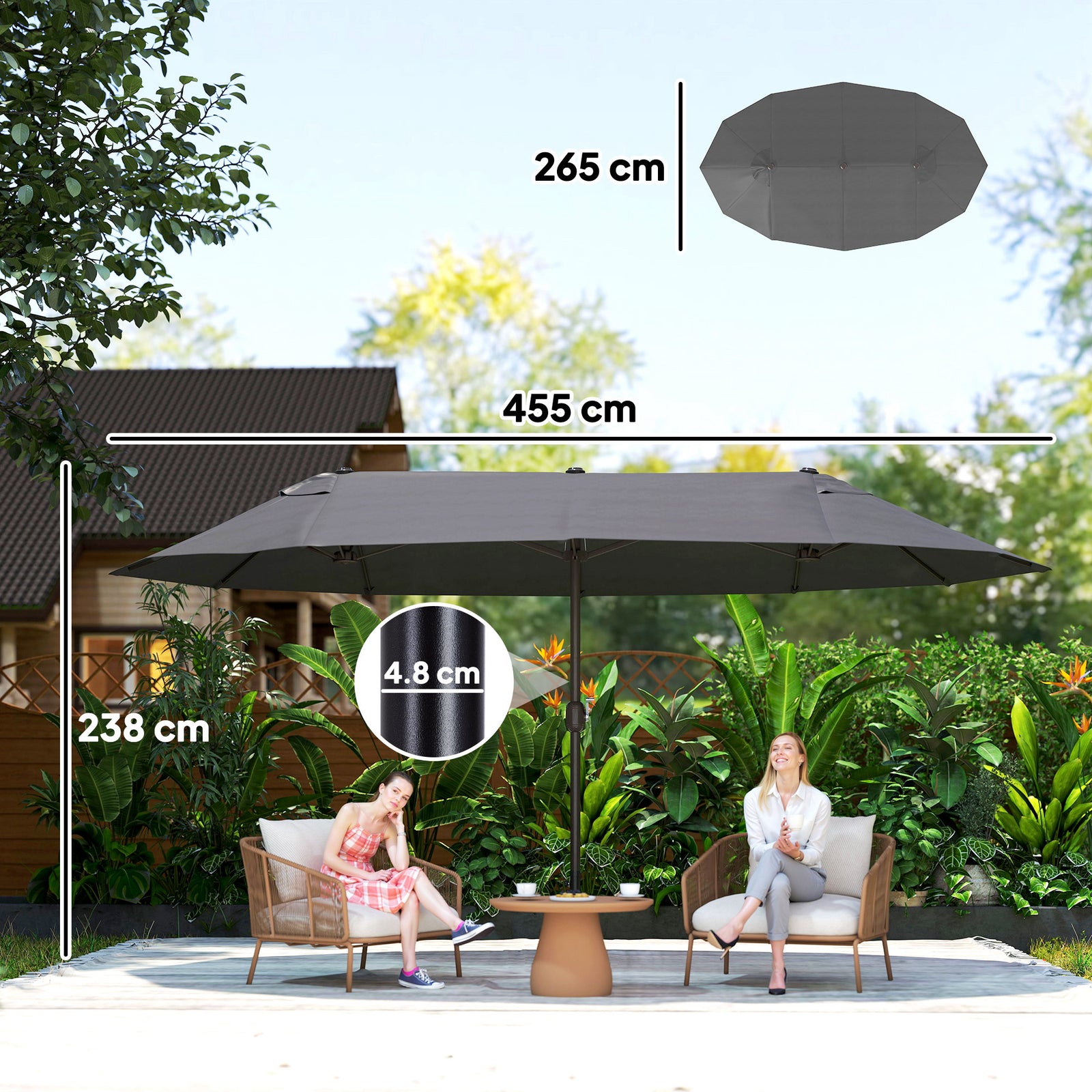 4.6m Double-sided Sun Umbrella W/ Crank