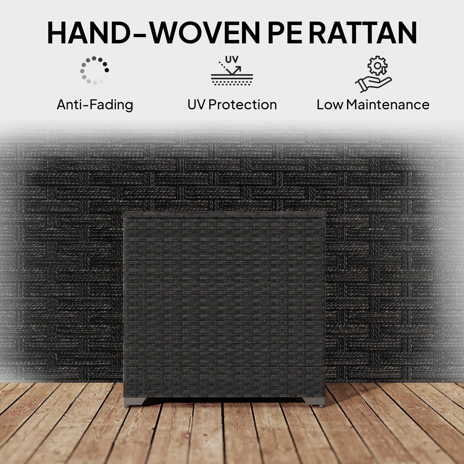253l Garden Storage Box, Rattan Deck Box With Liner | Black