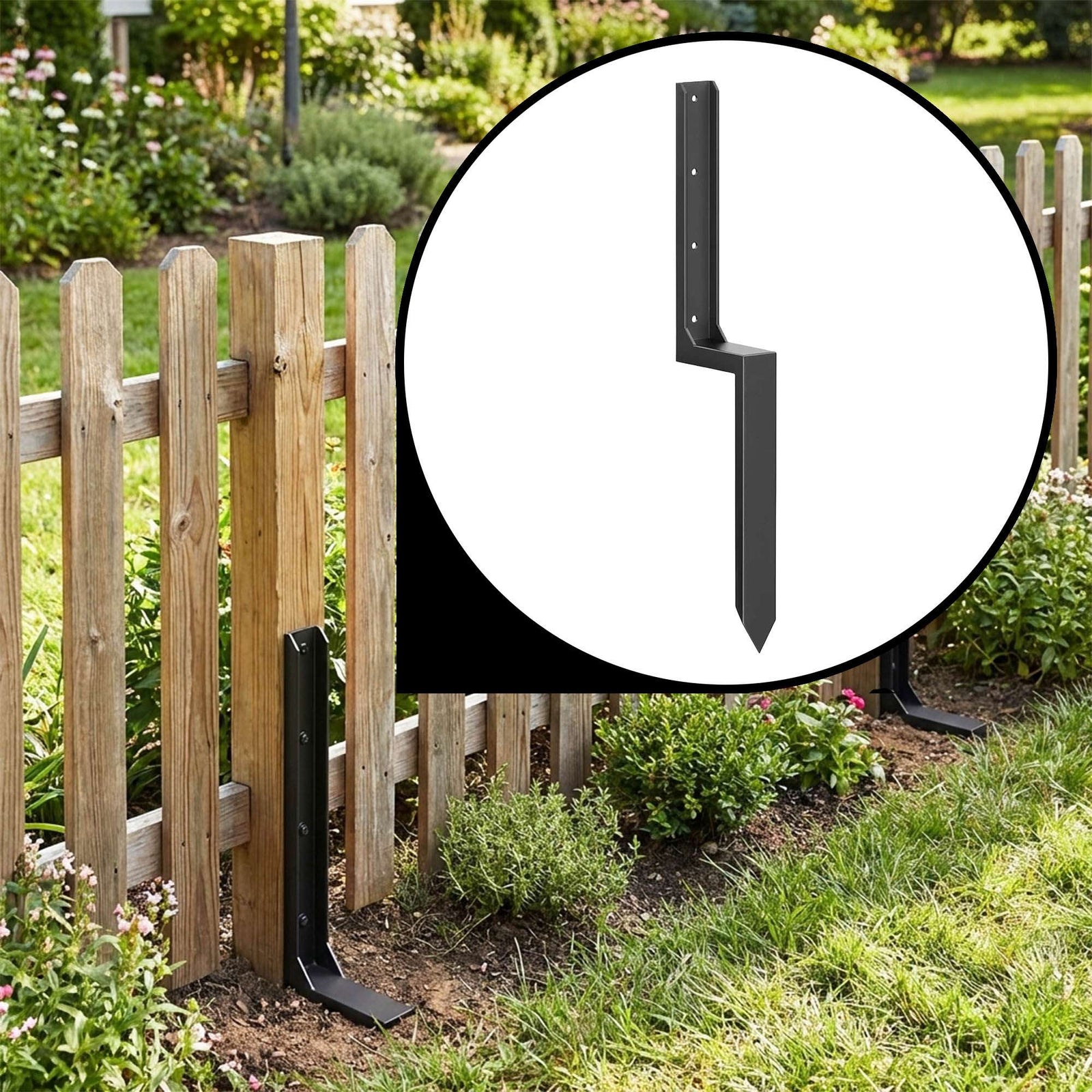 Metal Fence Post Repair Ground Anchor Stakes | Set-of-8 | Black