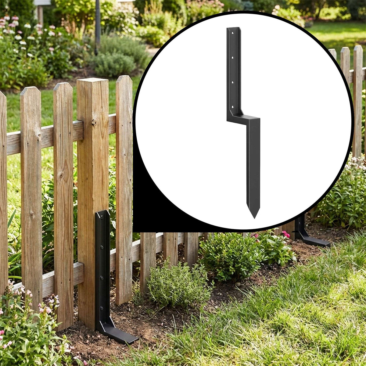 Metal Fence Post Repair Ground Anchor Stakes | Set of 8 | Black