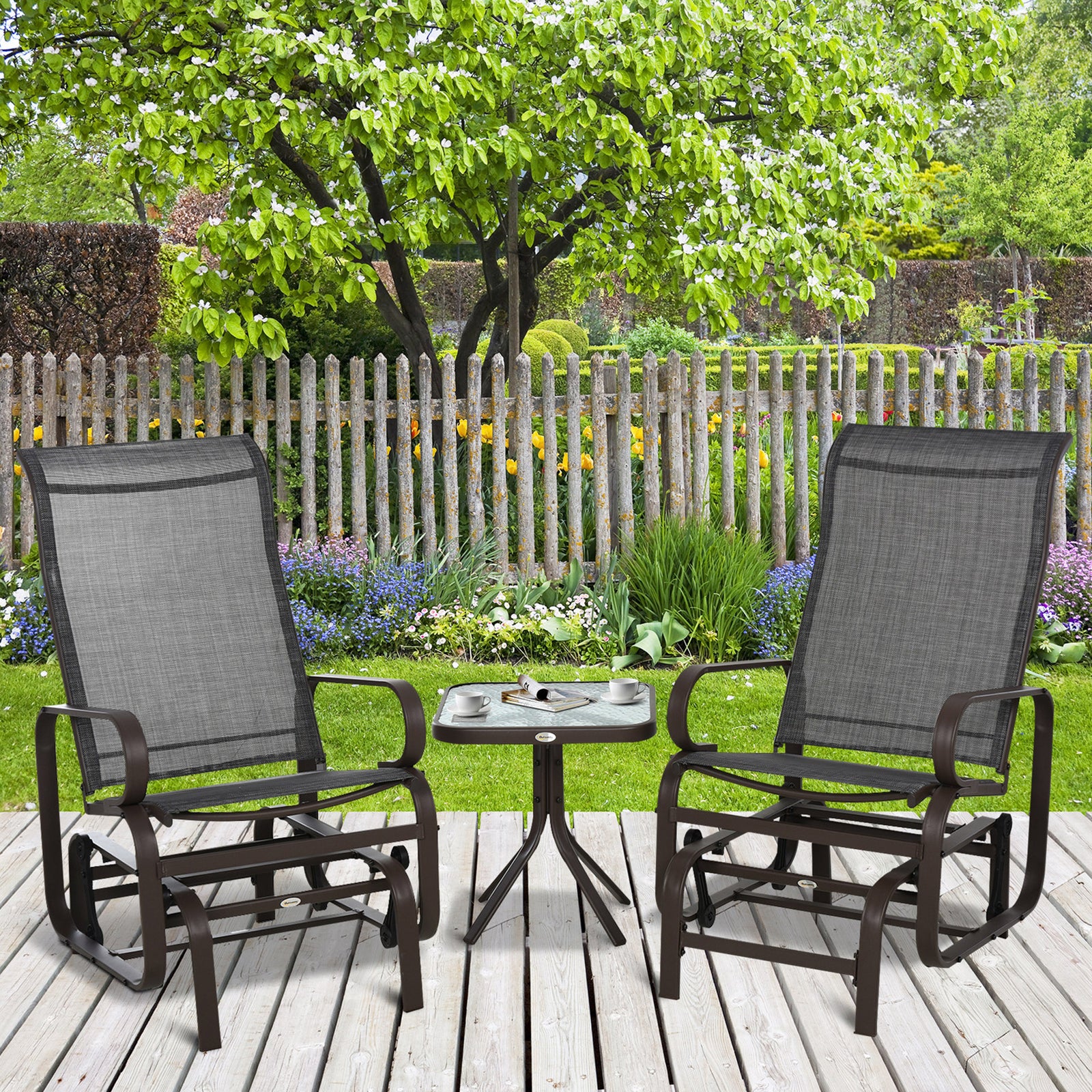 3 Pcs Rocking Chair Gliding Chair Set W/ Table For Patio | Brown