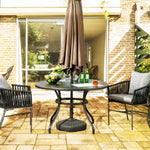 Garden Table W/ Parasol Hole, Round Slatted Metal Top, Black