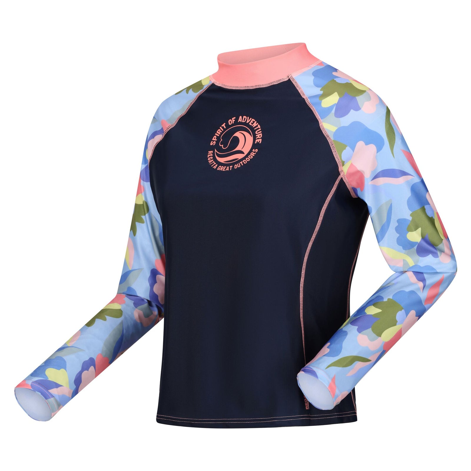Womens/ladies Abstract Floral Long-sleeved Rash Top | 10 UK | Navy Blue