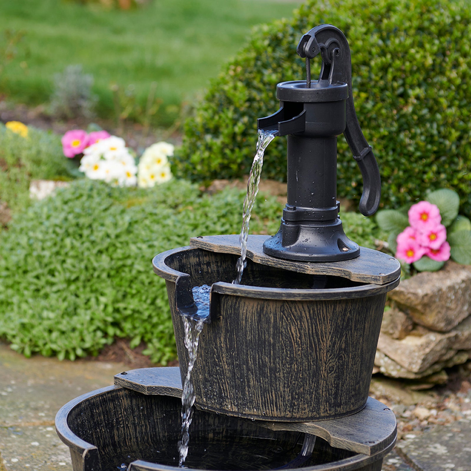 Solar Powered 2-tier Barrel Water Fountain
