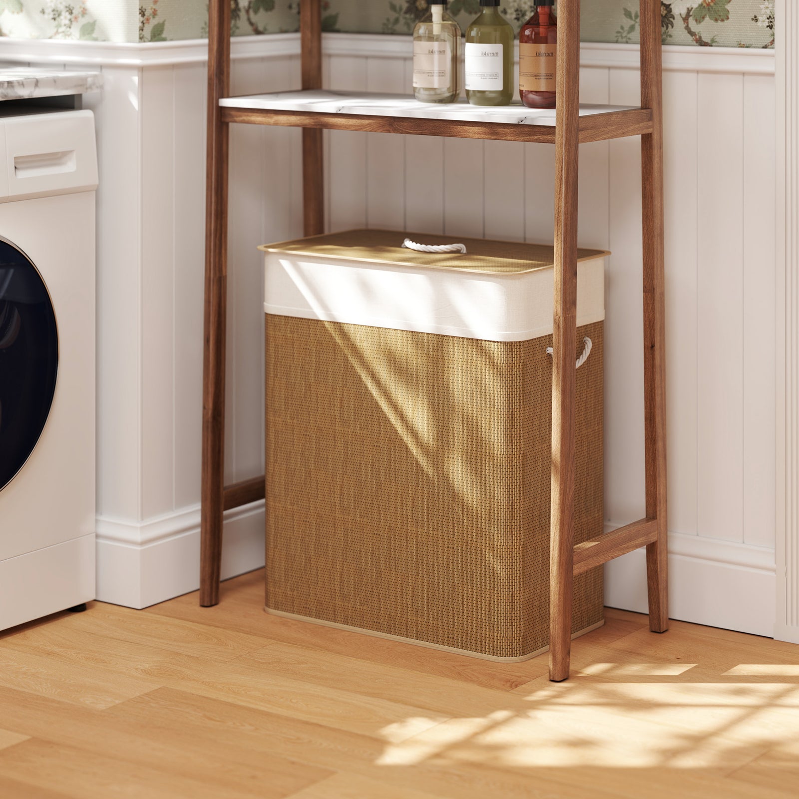100l Laundry Basket With Lid, Washing Basket For Bathroom | Brown