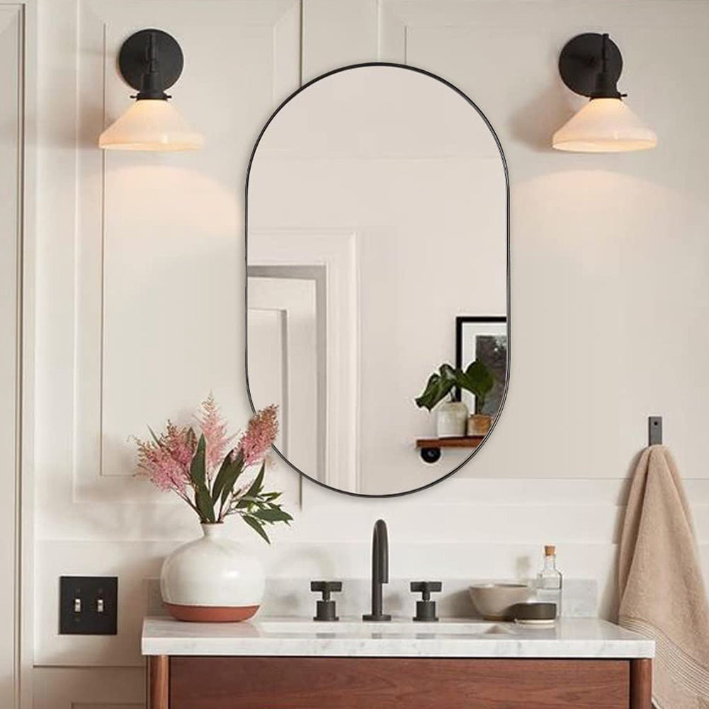 40x70cm Modern Oval Wall Mirror Metal Wall Mirror | Black
