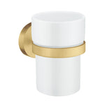 Porcelain Tumbler With Non Rust Brass Wall Mount Holder | Polished Brass