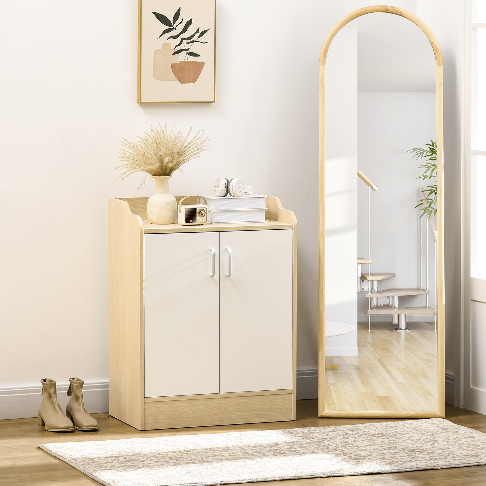 Shoe Cabinet W/ 3 Shelves For 9 Pairs Of Shoes Space Saving
