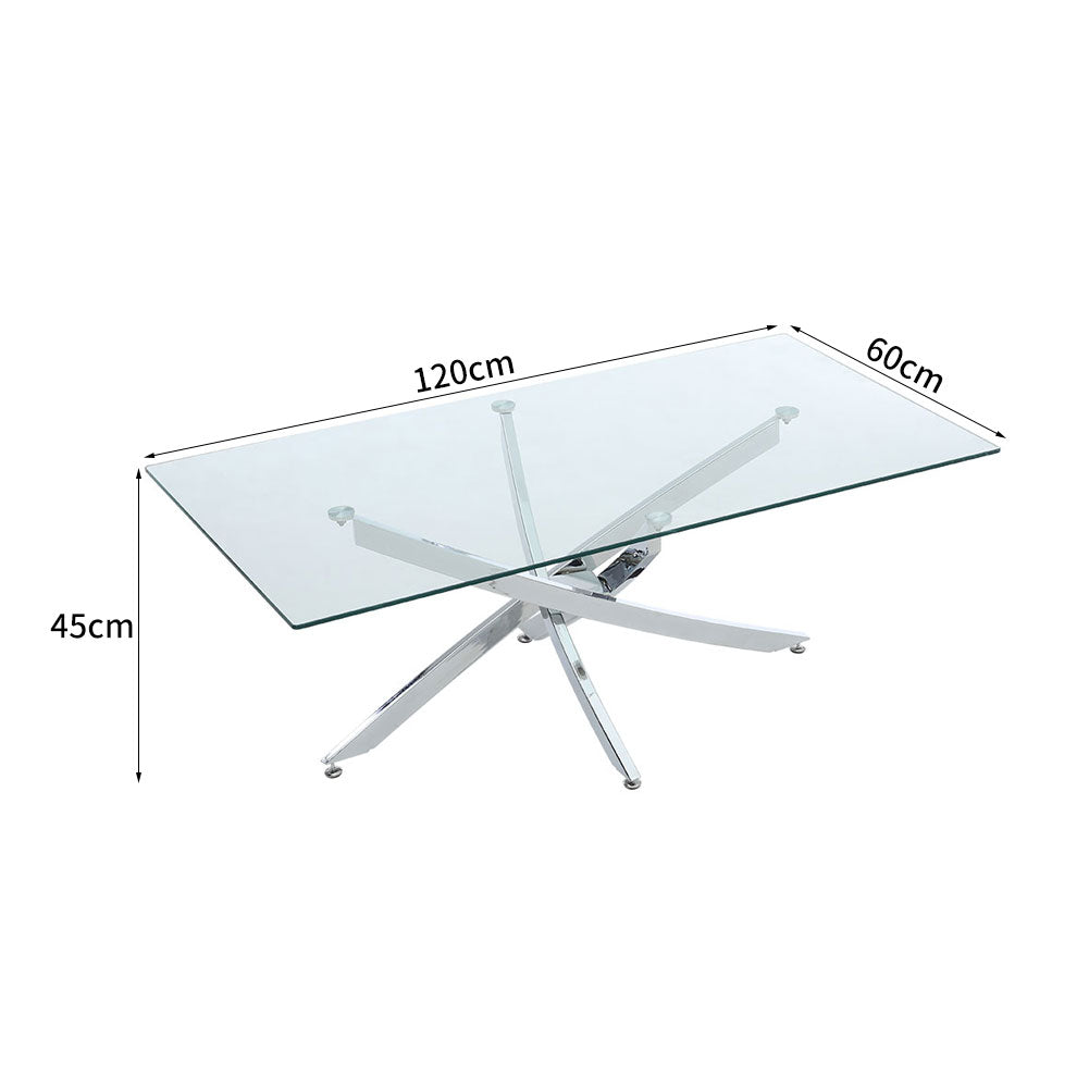 Rectangular Tempered Glass Dining Table With Chrome Cross Legs | Medium