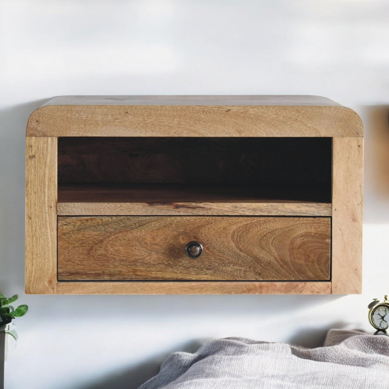Solid Wood Chunky Oak-ish Floating Bedside