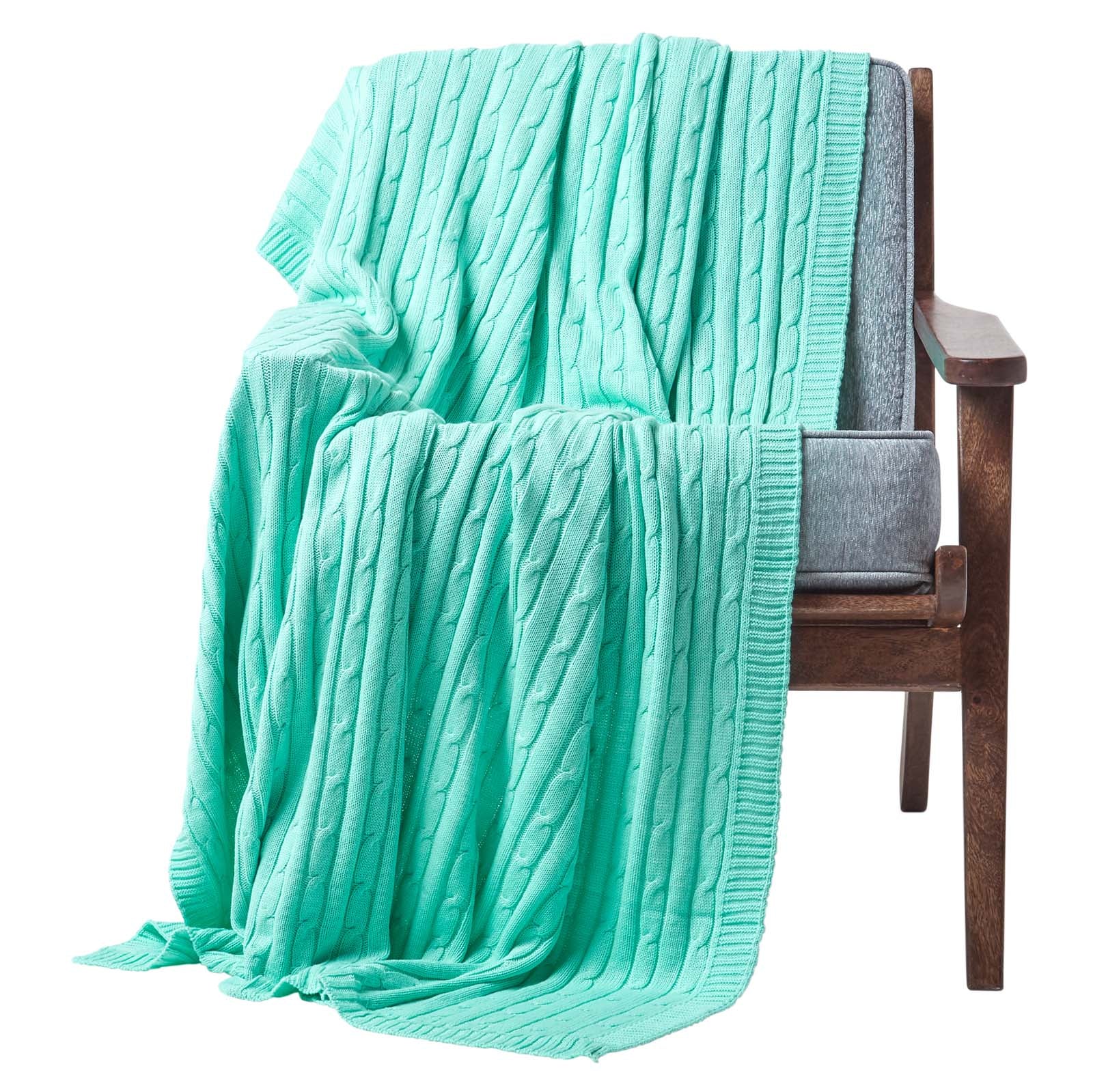 Combed Cotton Cable Knit Throw | 130cm x 170cm | Green