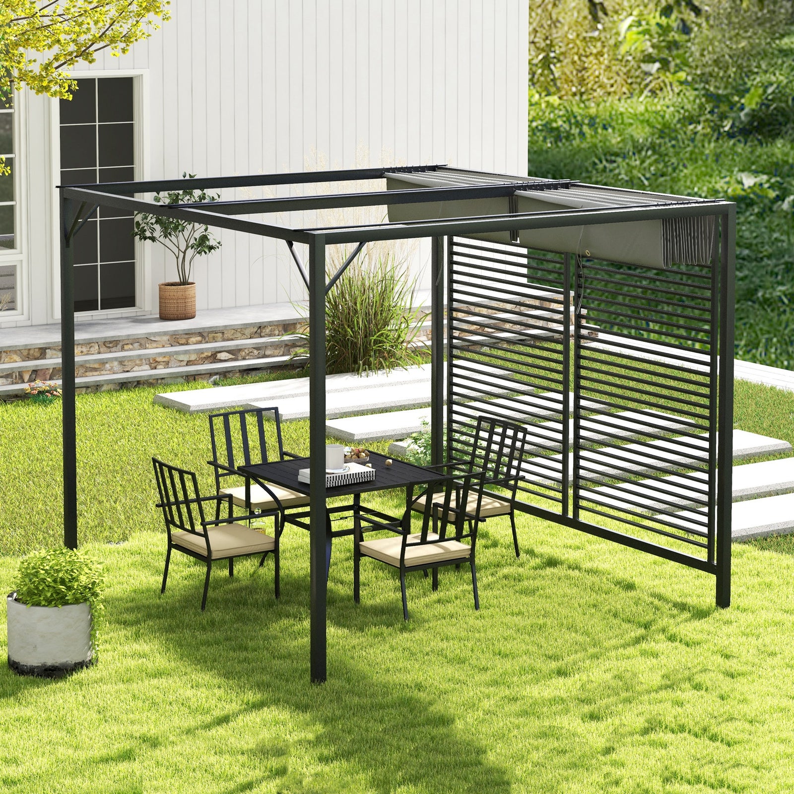 Metal Pergola Patio Sun Shelter Grape Tent Canopy Uv Cut | Gray
