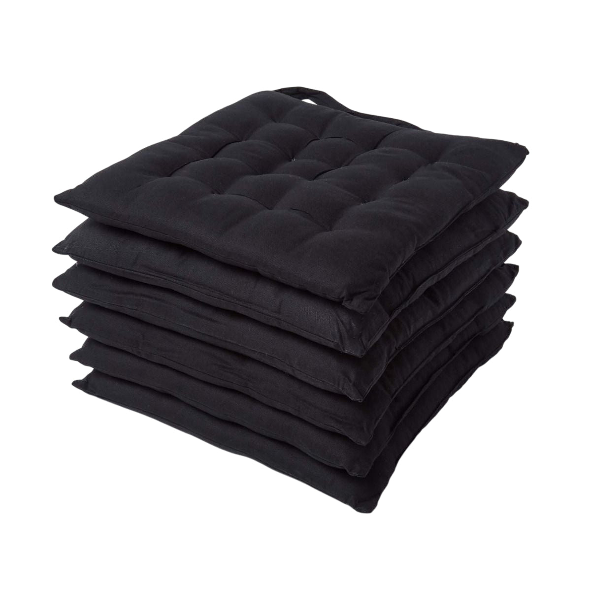 100% Cotton Seat Pads Plain Chair Cushions For Dining Room, Kitchen, Or Outdoor Garden Use | Set-of-6 | Black