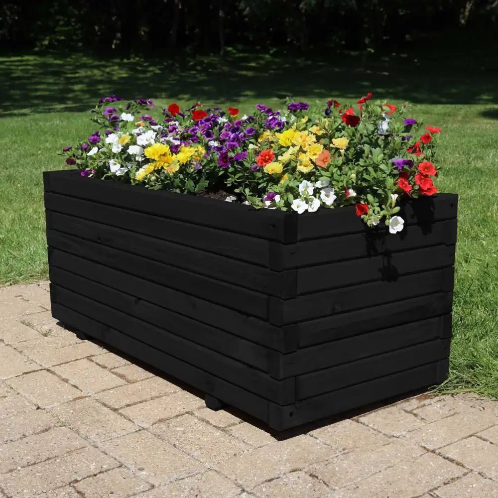 Pine Wooden Trough Planter With Feet | 120cm x 42cm x 38cm | Matte Black