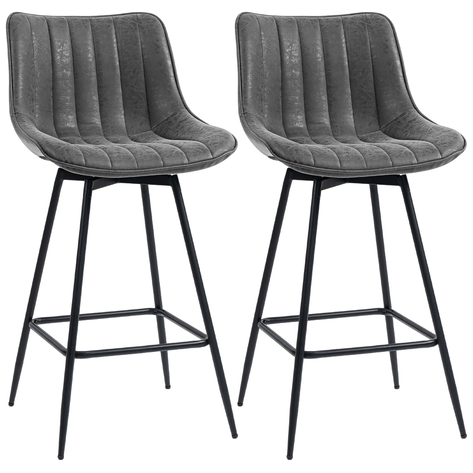 Swivel Bar Stools Set Of 2, Pu Leather Upholstered Bar Chairs | Grey