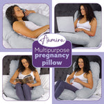 J Shaped Pregnancy Pillow, 140x70x20cm Shredded Memory Foam Full Body Maternity Cushion For Sleeping | J Shape | Light Grey