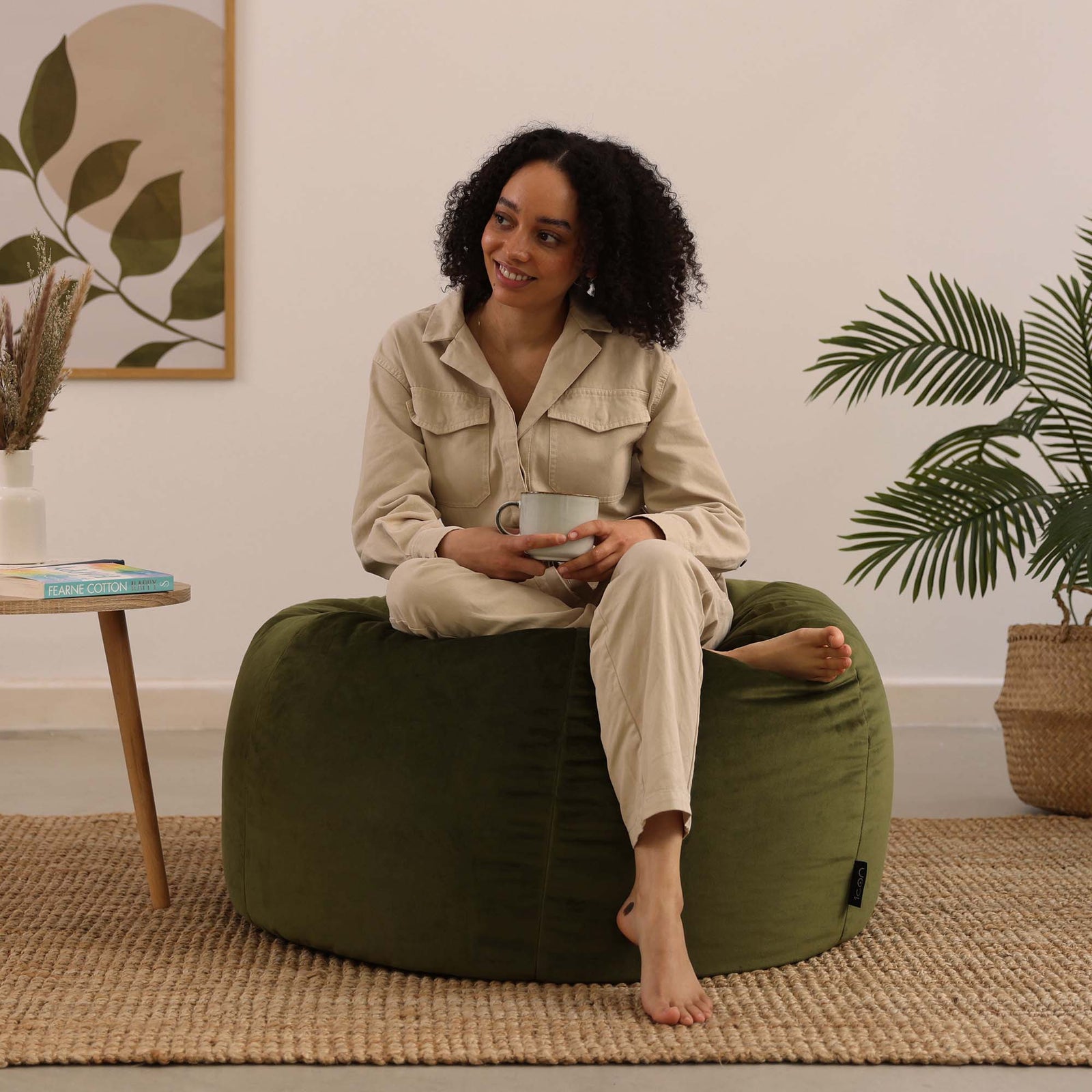 Aurora Velvet Bean Bag | Olive