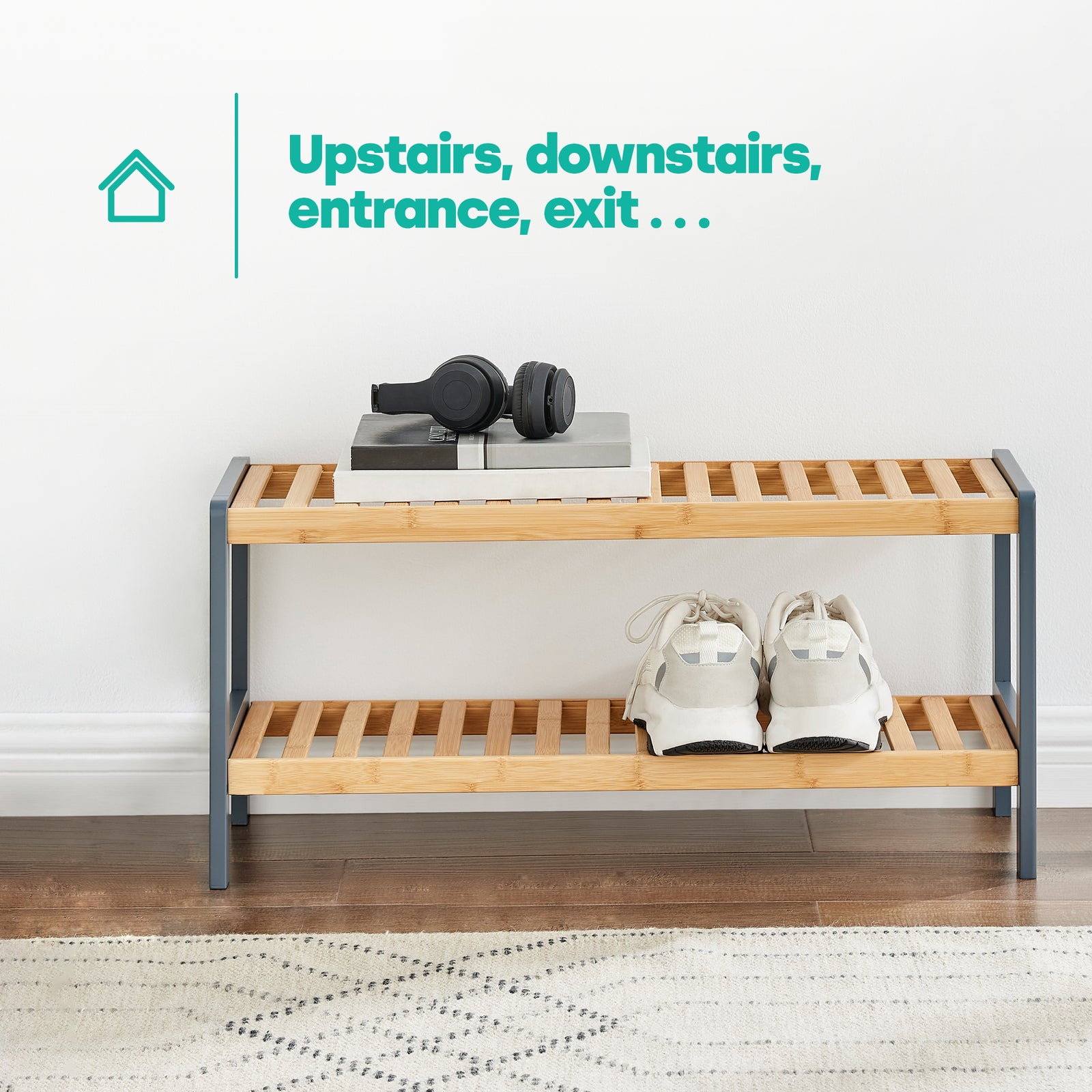 Bamboo 2-tier Shoe Rack - Grey/natural