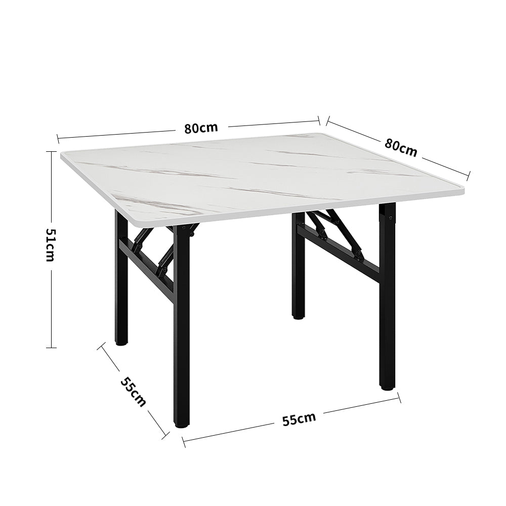 80*80*50cm Square Folding Coffee Table With Marble Effect Top | 80cm x 80cm | Black & White