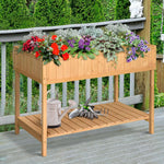 Elevated Wooden Garden Planter Stand With Shelf | Yellow