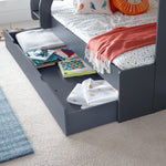 Oliver Triple Sleeper Storage Bunk Bed With Drawer With Memory Foam Mattresses | Small Double | Grey