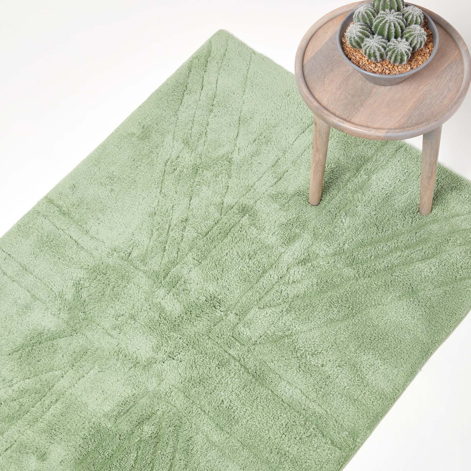 Cotton Tufted Rug Union Jack Plain Embossed Mat | 50cm x 75cm | Sage Green