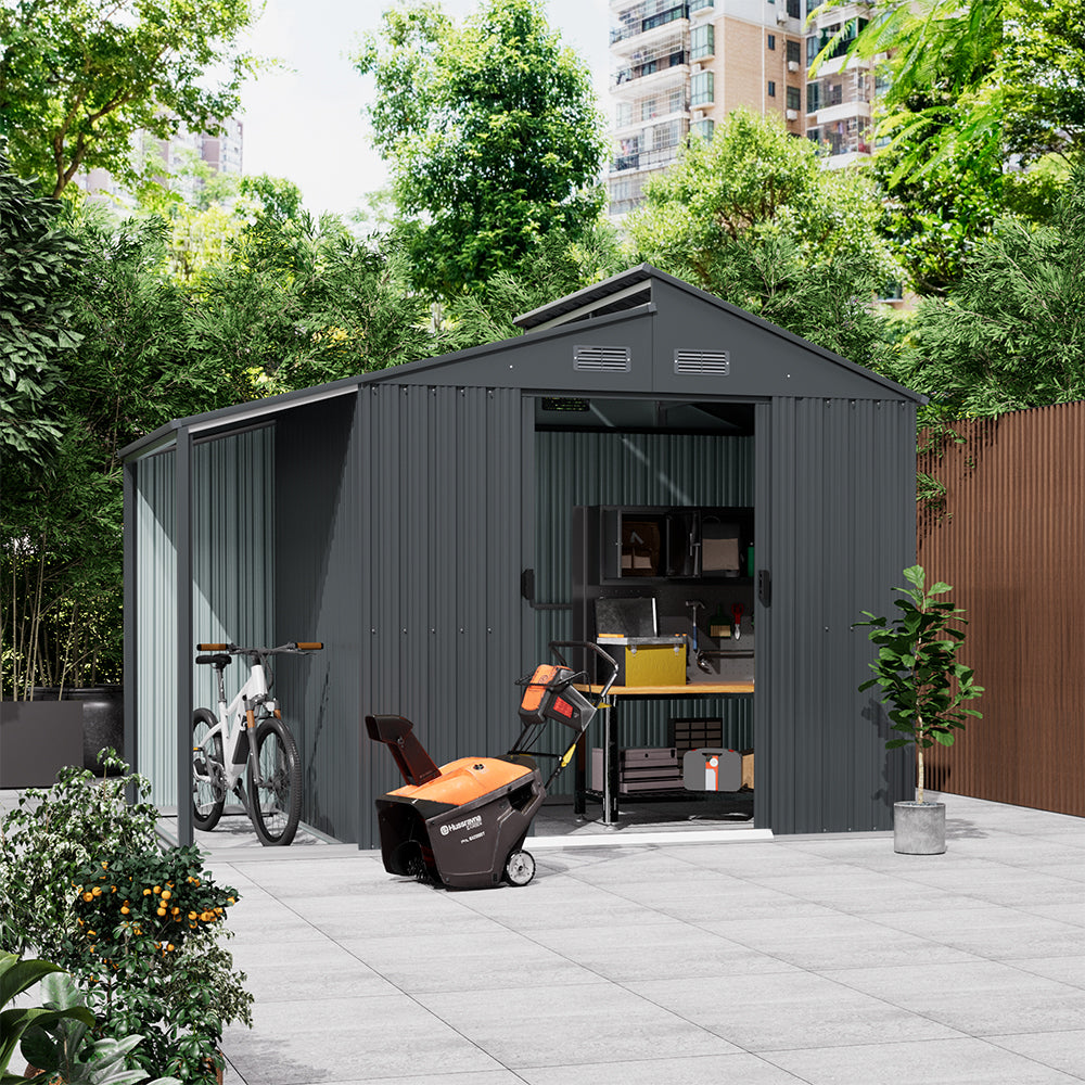Breeins Outdoor Galvanized Steel Storage Shed With Lean-to