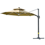 3m Cantilever Parasol W/ Solar Lights & 360° Spin | Beige