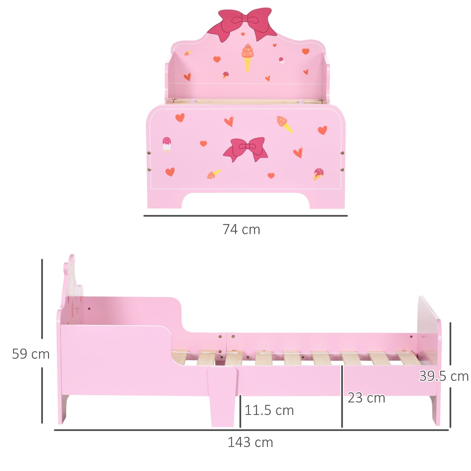 Princess-themed Kids Toddler Bed With Cute Patterns, Safety Rails - Pink | Pink