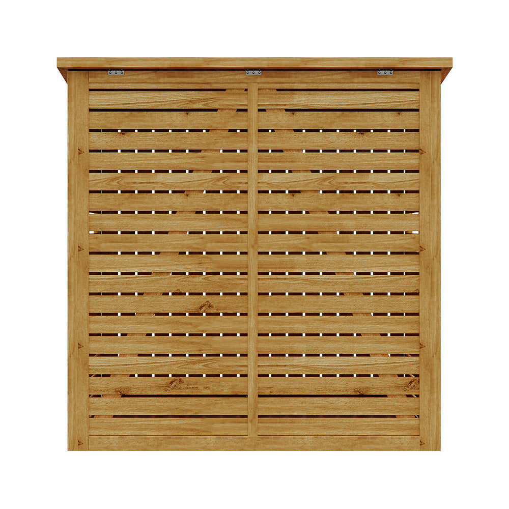 Outdoor Fir Wood Trash Bin Storage Shed– Sloped Asphalt Roof, Lockable Door, Natural Wood, Floor Included