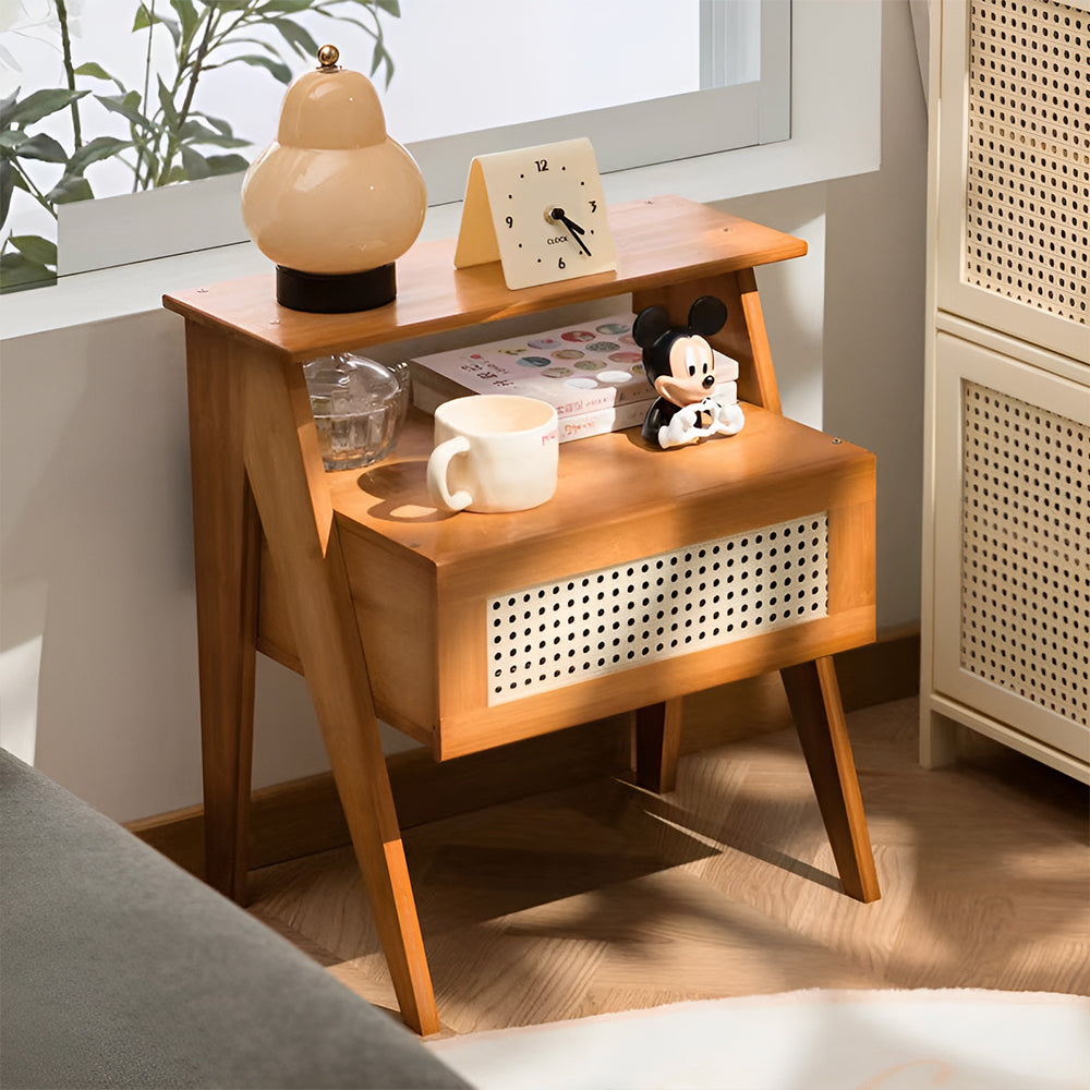 Wooden Nightstand Storage Cabinet With Shelf