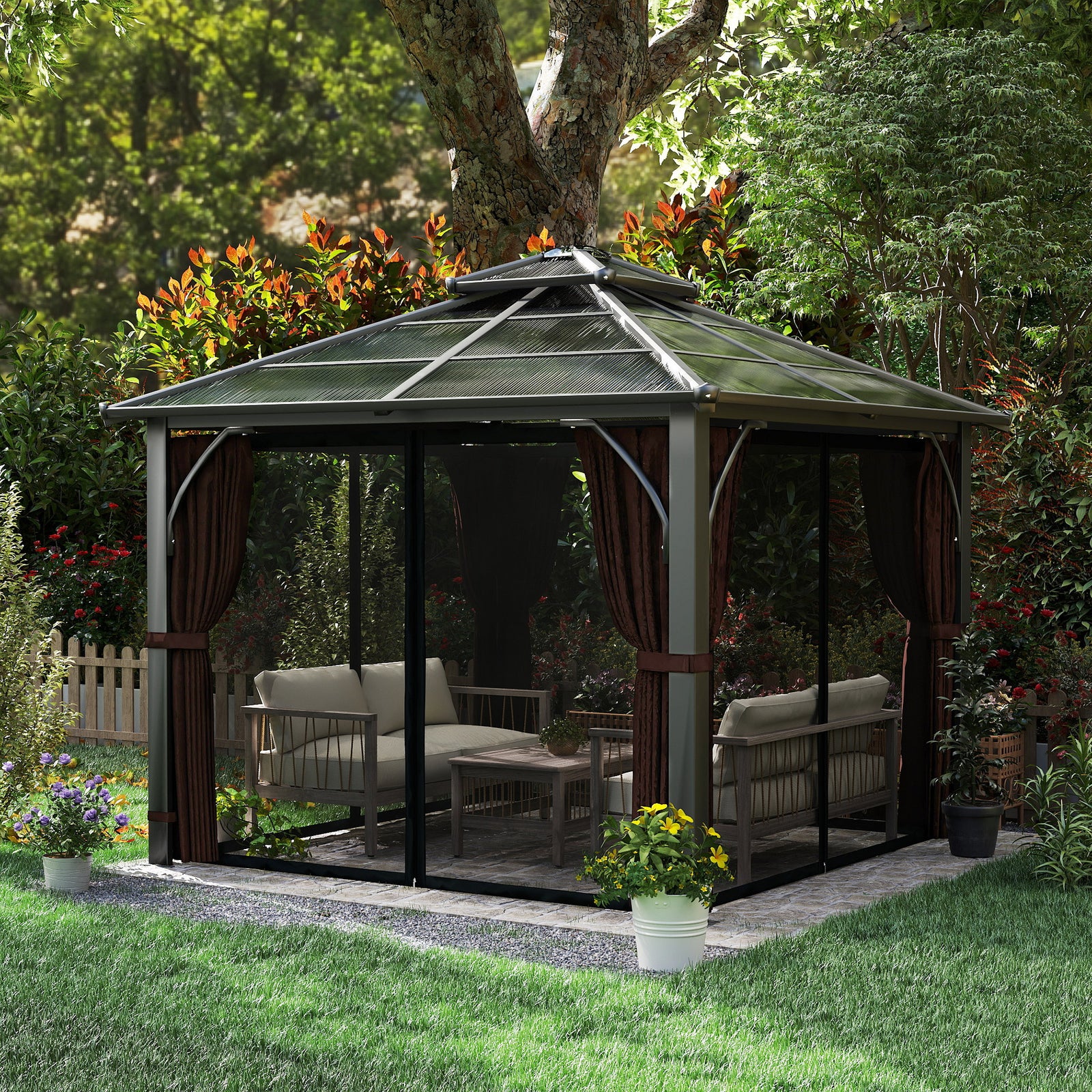 3x3m Hardtop Gazebo With 7mm Double Polycarbonate Roof