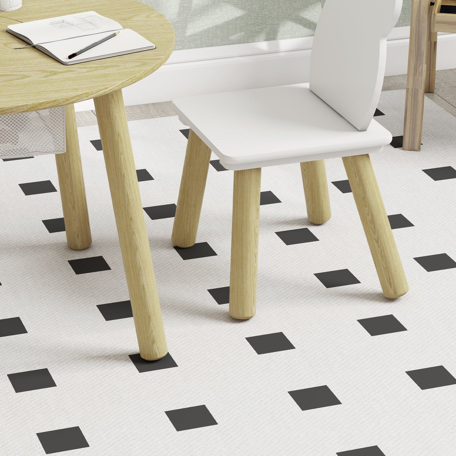 3 Pieces Toddler Table And Chair Set W/ Centre Mesh Bag