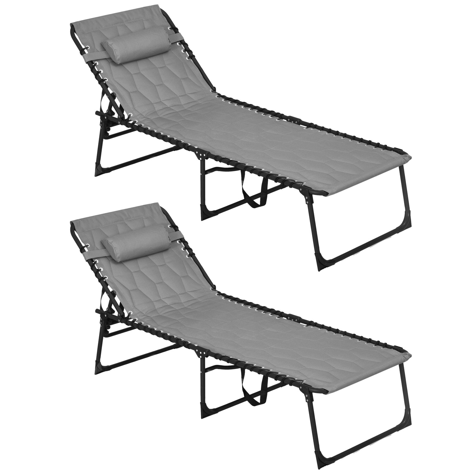 Foldable Sun Lounger Set W/ Padded Seat | Set-of-2 | Gray