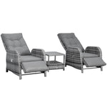3 Pcs Patio Rattan Wicker Chaise Lounge Sofa Set W/ Cushion | Dark Gray